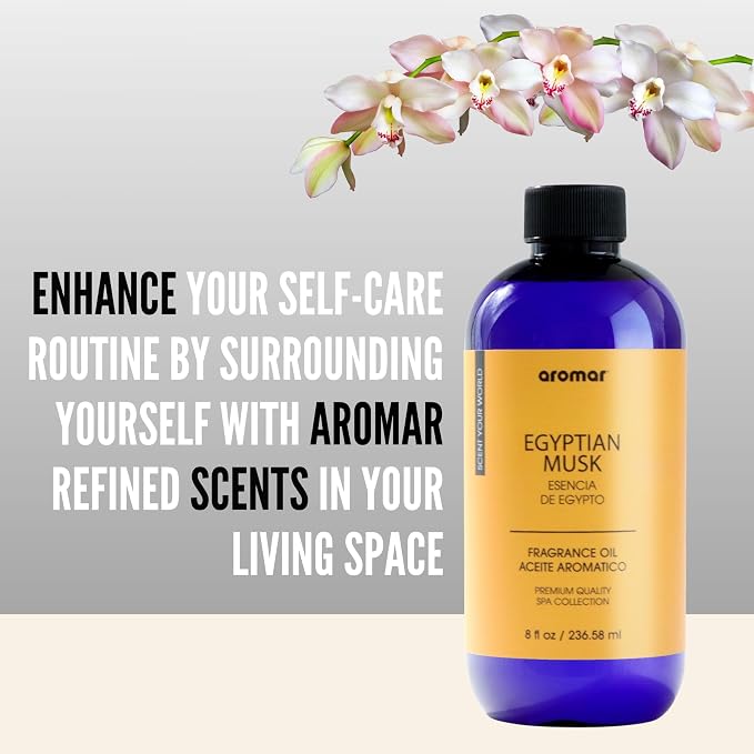 AROMAR Premium Fragrance Oil, Long-Lasting, Refreshing Uplifting Aroma for Aromatherapy, Relaxation & Household Uses. Egyptian Musk - 8oz