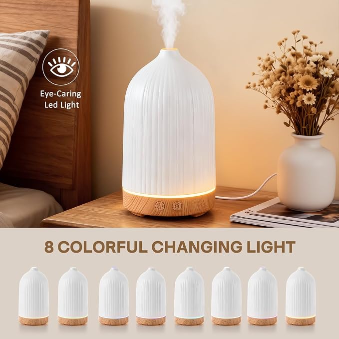 100ML Essential Oil Diffuser, Ultrasonic Cool Mist Aromatherapy Diffuser with Timer & 8-Color LED Light, Continuous & Intermittent Mist Modes, Auto-Off, Quiet Diffusers for Home Office Yoga
