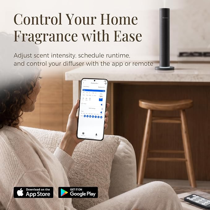Waterless Scent Diffuser with 5 Essential Oils Starter Kit, Cold Air Diffuser Up to 1000 Sq.ft for Large Room, Home Office, Hotels,Spas, Cordless Scent Machine with App Control, Mood Light