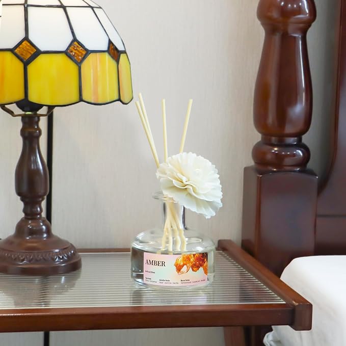 8.45 oz Amber Scent Diffusers with 6 Reed Sticks,250ml Reed Diffuser for Bathroom Room Air Freshener, Last up for 50 Days