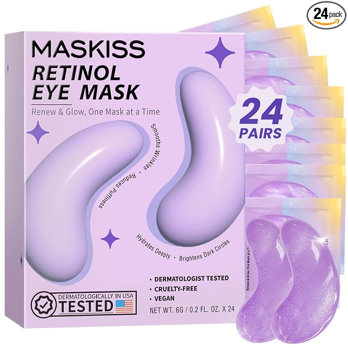 Maskiss Retinol Under Eye Patches (24 Pairs), Purple Eye Masks for Dark Circles, Puffy Eyes & Wrinkles, Firming Collagen Eye Patches, Vegan Cruelty-Free Skincare Gifts for Women