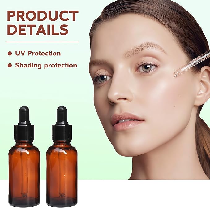 erioctry 5ML/10ML Amber Glass Essential Oil Bottles and Eyed Dropper Black Caps Makeup Cosmetic Sample Container Boxes of Glass for Essential Oil Aromatherapy Use(Pack of 12) (10ML)