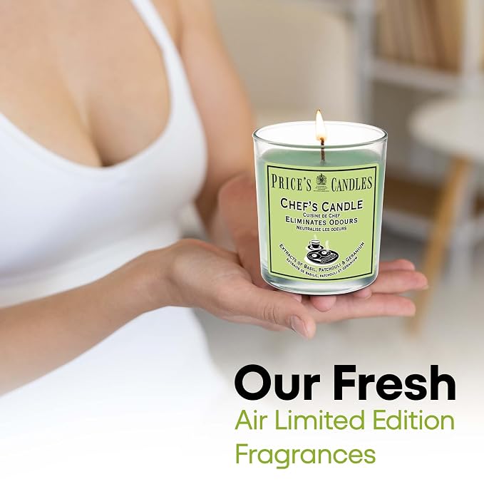 Price's - Chef's Jar Candle - Odour Eliminating Candle - Made with Basil, Patchouli & Geranium Extracts - Clean, Fresh, Quality Fragrance - Long Lasting Scent