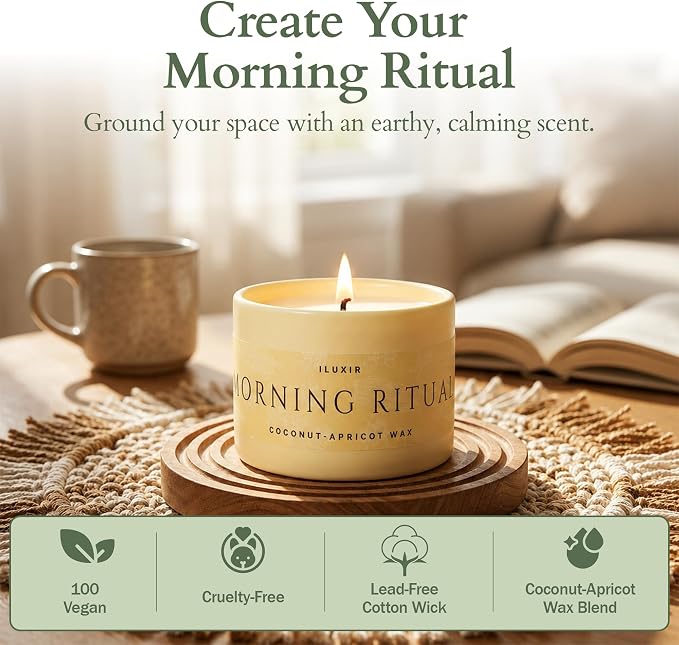 Palo Santo & Sandalwood Scented Candle, 5Oz Coconut Apricot Wax, Aromatherapy Candle for Yoga, Meditation & Morning Ritual, Non-Toxic Phthalate-Free, Vegan, Clean Burn- Perfect for Luxury Gift