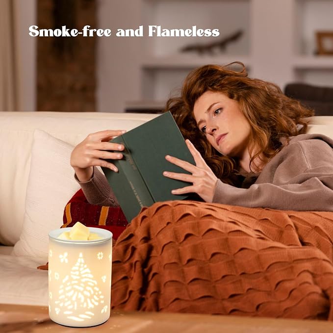Christmas Tree Wax Warmer for Scented Waxes, Ceramic Wax Melts Warmer, Fragrance Oil Burner for Christmas Home Decor, Yoga, Bath, Relaxing Spa Gifts for Women