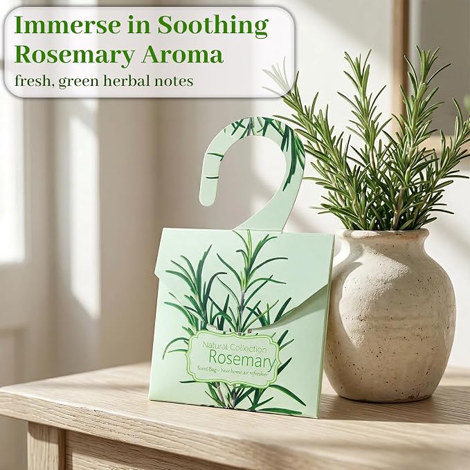 24 Pack Rosemary Sachets for Drawers and Closets, Natural Drawer Scented Sachets Deodorizers Closet Fresheners for Clothes with 10 Hanging Bags