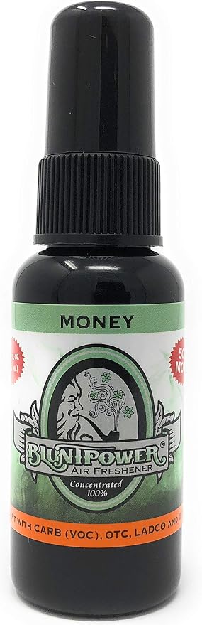 BluntPower (Money, 1 Pack) Concentrated Air Freshener for Room and Car Spray - Oil-Based Diffuser Spray Bottle - Long-Lasting Bathroom Spray, Car Freshener, & Odor Eliminator Spray