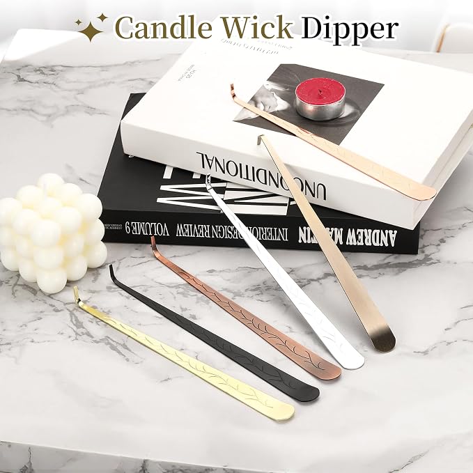 uxcell 2 Pcs Candle Wick Dipper, Stainless Steel Candle Wick Hook, Flame Dipper Snuffer Extinguish Accessory Flat Design for Putting Out Flame Home Decor Gifts, Rose