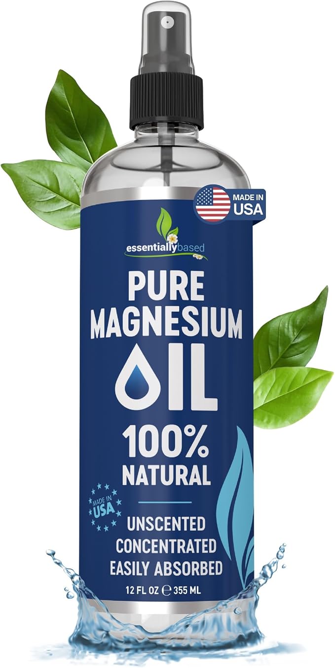 Pure Magnesium Oil Spray 12oz - Topical Magnesium Spray for Sleep & Feet - Extra Strength - USP Grade - 100% Natural and Organic Oil for Muscle Pain & Cramps - Less Sting - Less Itch - Made in USA