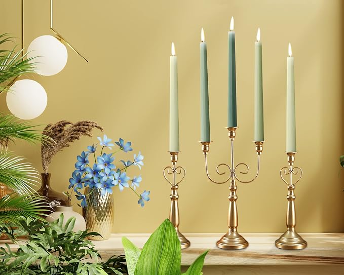 12 Inch Green Taper Candles for Christmas Home Decoration, 8 Pack Color-Gradient Candlesticks for Dinner Party Wedding Holiday Spring