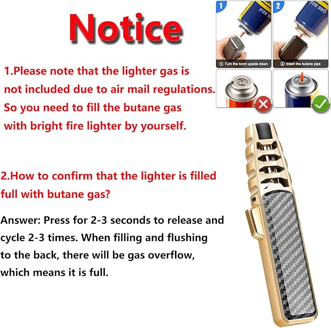 2 Packs Butane Torch Lighter, Windproof Kitchen Cooking Torch with Safety Lock & Adjustable Jet Flame, Refillable Bright Fire Blow Torch for Cooking, BBQ, Baking, Candle, Camping (Butane Not Included)
