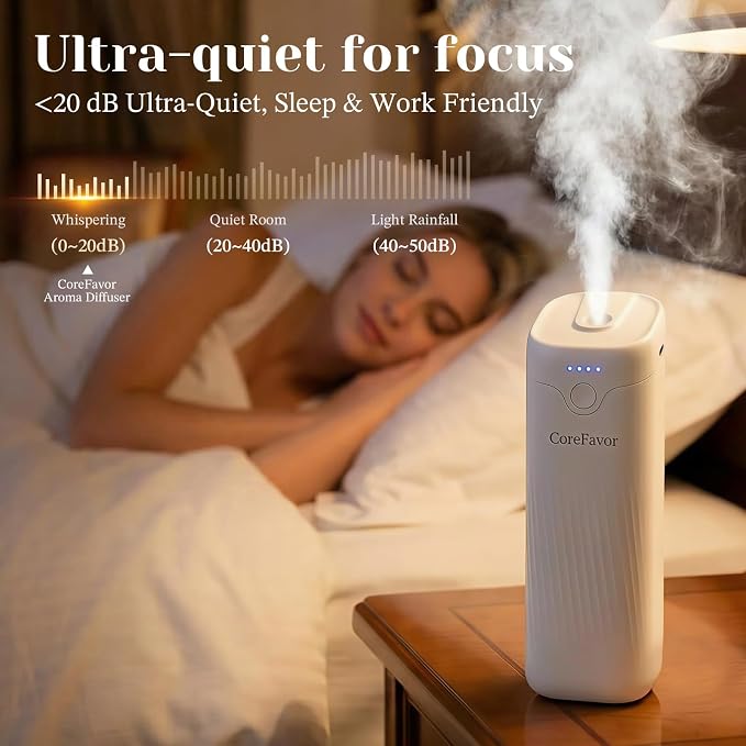Waterless Essential Oil Diffuser (M60) with 2x120ml Oil, Portable Battery-Operated Cold Air Aroma Scent Machine, 4 Adjustable Intensity Levels, Quiet Diffuser for Bedroom Office Bathroom Car