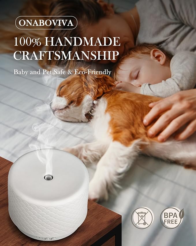 Essential Oil Diffuser - 280ml Ceramic Diffuser for Large Room & Commercial Use, 2.4MHz Aromatherapy Diffuser with Cool Mist Humidifier & Night Light, Ideal for Bedroom, Office, Yoga, Spa, Gifts
