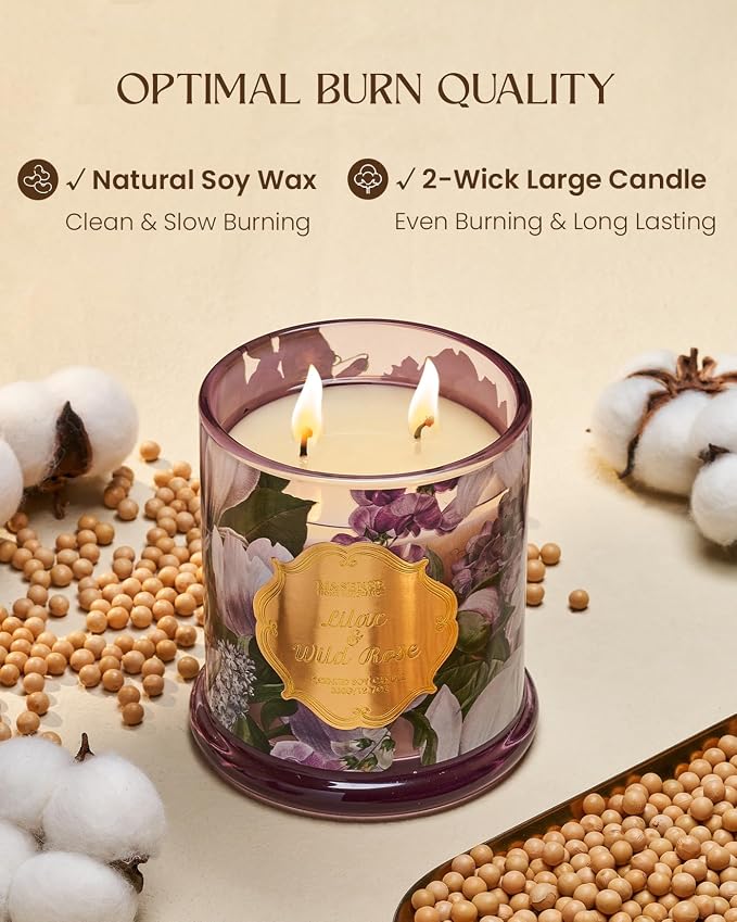 M&SENSE Lilac Rose Candle 12.7oz Floral Summer Gift 2 Wick | Large Natural Soy, Non-Toxic, Relaxing Scent, Perfect Floral Gift for Women, 75 Hours Long Lasting