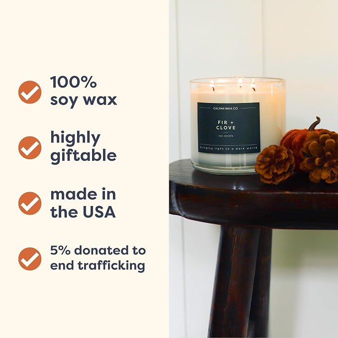 Calyan Wax Co. Fir & Clove 3 Wick Scented Candle - 43 Hour Burn - Luxury 3 Wick Soy Candles - Clean Soy Wax Candles - Long Lasting Large Glass Jar Candle for Home - 14.9oz