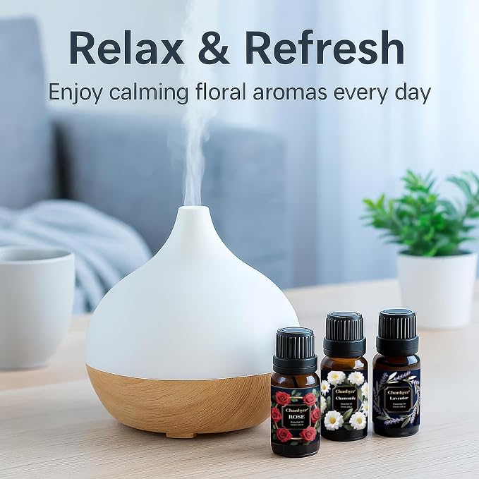 Floral Essential Oils Set 6x10ml-Gardenia,Jasmine,Rose,Chamomile,Cherry Blossom,Lavender-Pure Fragrance Oils for Diffuser,Aromatherapy and Gift