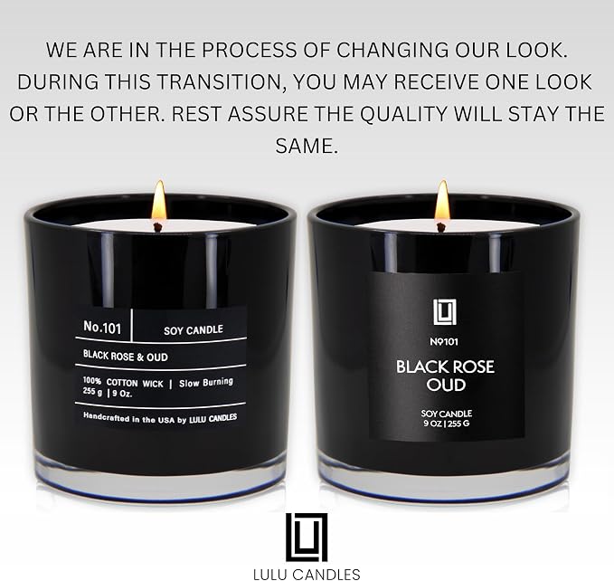 Lulu Candles | Black Rose & Oud | Smells Floral and Smokey | Luxury Scented Soy Jar Candle | Hand Poured in The USA | Highly Scented Long Lasting (9 Oz.)