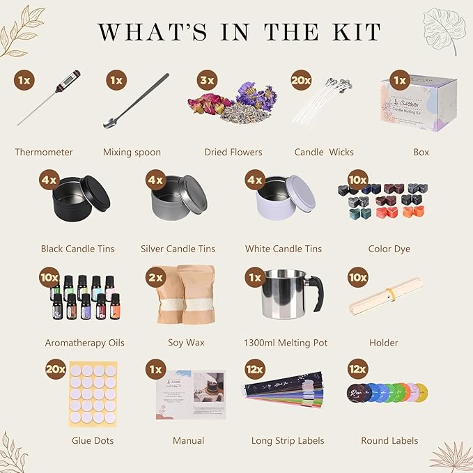 SHOWIN Candle Making Kit, DIY Candle Making Supplies for Adults, Starter Soy Wax Candle Kit with Candle Tins, Scented Home Decoration