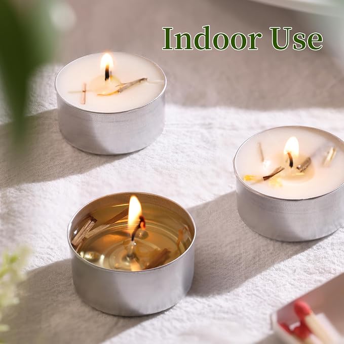 16 Pcs 6H Citronella Tealight Candles Indoor Outdoor, Decorative Scented Tealight Candles with 100% Palm Wax Base & Dried Lemongrass, Smokelss for Patio, Home, Outside Use