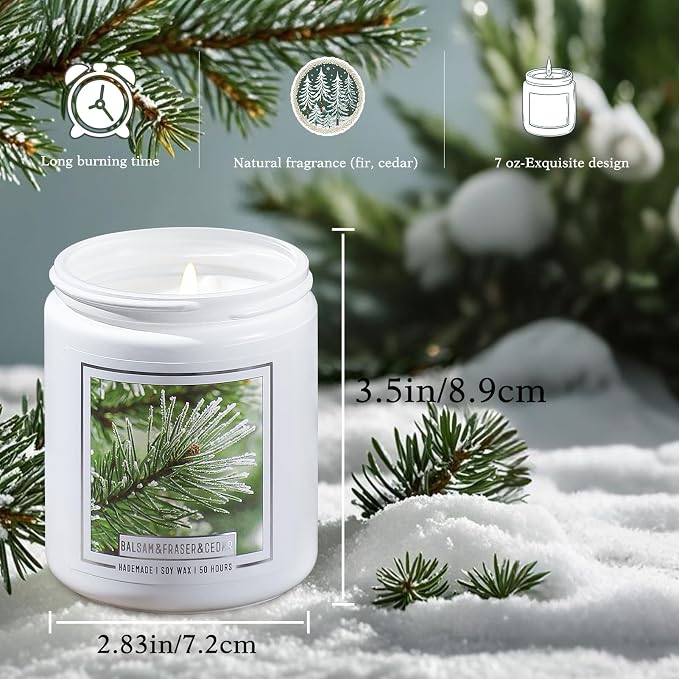 Homsolver Balsam Fir Pine Candle, Christmas Scented Candles, Holiday Natural Soy Candles with 50+ Hour Burn Time, Fir Cedar Tree Scent Gifts for Women Men, Wedding Favors for Guests, Souvenir Gifts