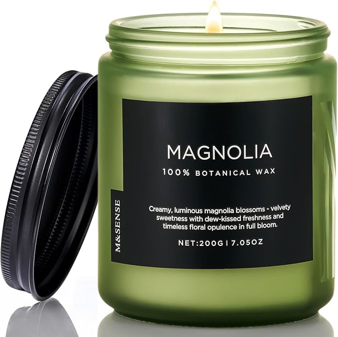 M&SENSE Magnolia Jasmine Scented Candle, 7.05oz 50 Hours Long Lasting Clean Non Toxic All Natural Soy Wax Candle for Relaxing & Stress Relief, Spring Fragrance Gifts for Home Decor