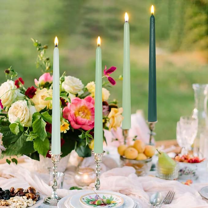 Candlesticks Long Taper Candle,Green Tea Scented 10 Inches Gradient Green Candle Sticks Smokeless Tapered Candles for Home Décor Holiday Gifts