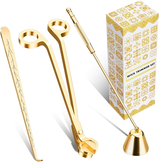 calary Candle Wick Trimmer, Candle Snuffer and Wick Dipper & Candle Accessory Set, 3 in 1 Candle Care Kit for Candle Lover (Gold)