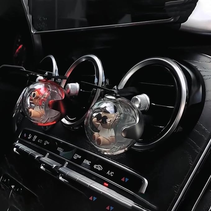 2Pcs Pilot Car Air Freshener, Cute Bear Car Vent Clip Air Freshener Automotive Air Outlet Fan Diffuser, Automotive Interiors Vent Decoration (Silver+Red)