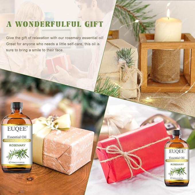 EUQEE Rosemary Essential Oil 118ML, Pure Rosemary Oil for Diffuser, Hair Care, Skin Care, Diffuser, Soap Candle Making - 4 Fl Oz