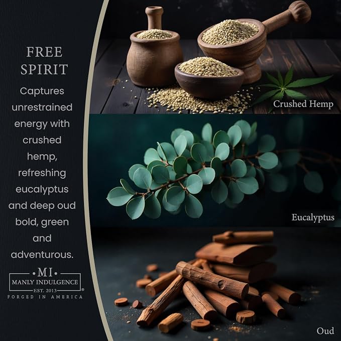 Manly Indulgence Free Spirit Scented Candles for Men, 16.5 oz Single Wick, Premium Soy Blend Wax, 60H Burn, Candles for Home Scented – Made in The USA