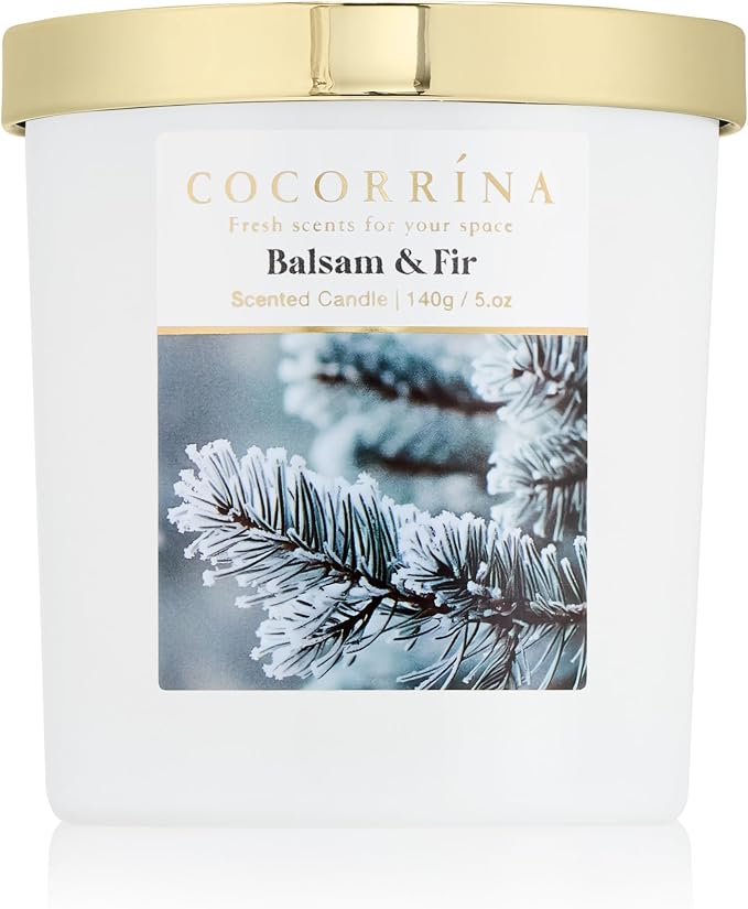 COCORRÍNA Fall Candles - Balsam & Fir 5 oz Soy Wax Scented Jar Candles for Home Scented, 31 Hours Burn Time, Aromatherapy Candle Gifts for Men Women
