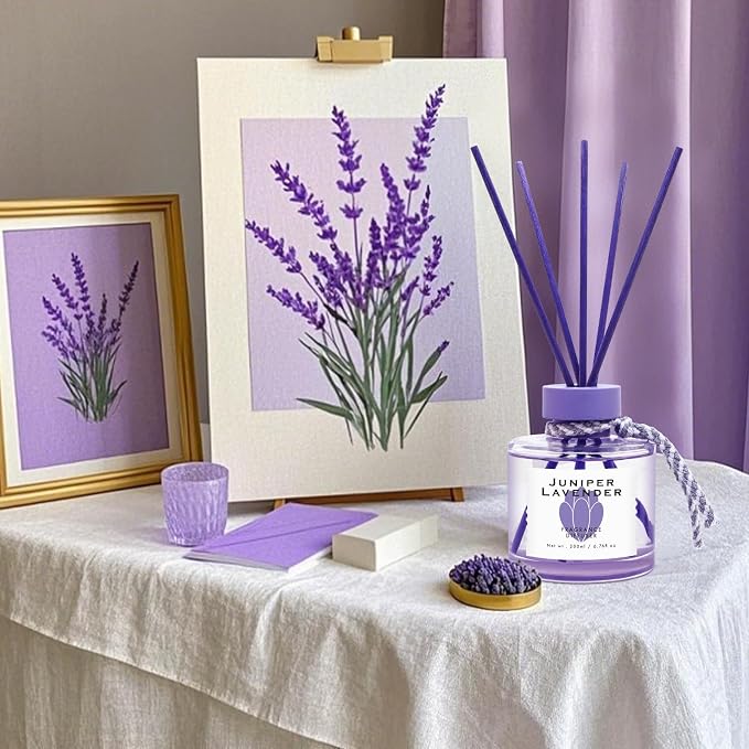 Juniper Lavender Reed Diffuser, 6.77OZ/200ML Large Capacity Natural Non-Toxic Oil, Long-Lasting Fragrance Reed Diffusers Set for Home and Bathroom, Aroma with 5 Reed Diffuser Sticks
