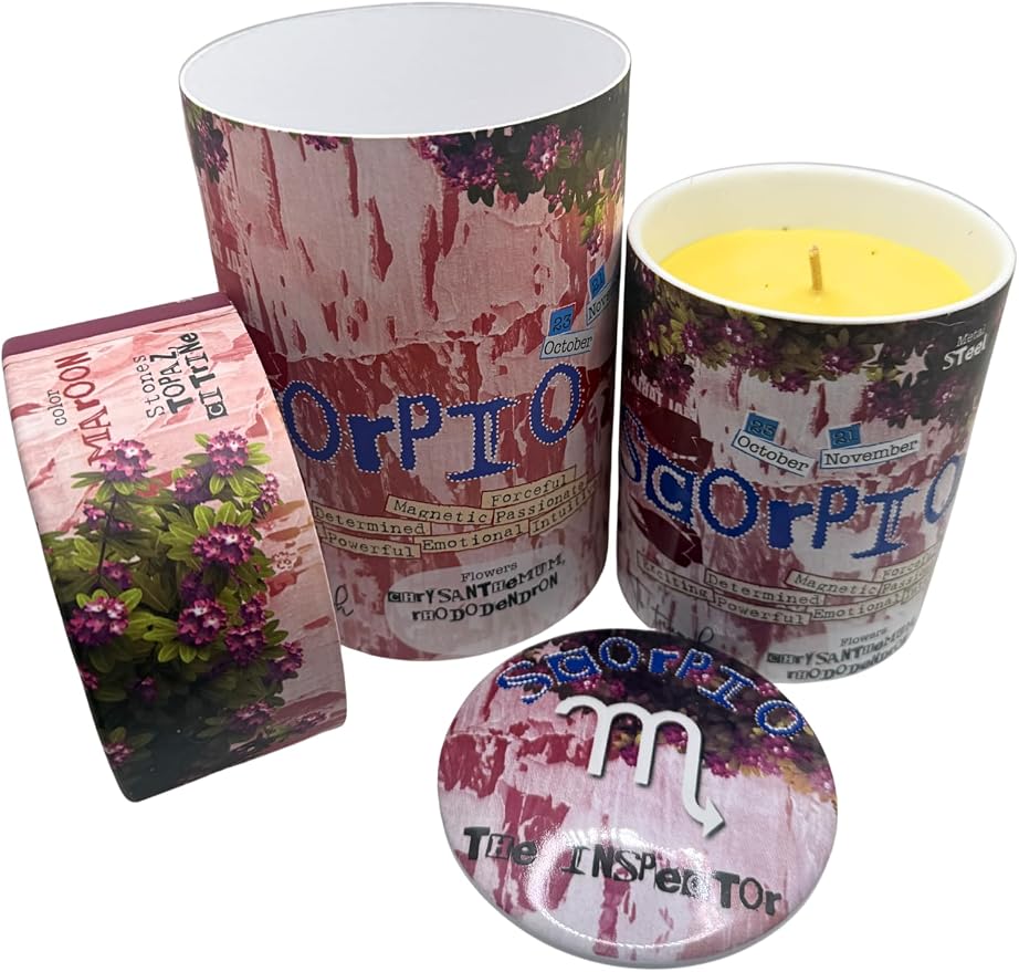 Scorpio Soy Candle (Scented Soy Candle in Ceramic Jar 12.3 oz, Zodiac Themed, Clean Burning and Soothing Jasmine Scent to Promote Relaxation and Positivity, 80 Hour Burn time, Reusable jar)