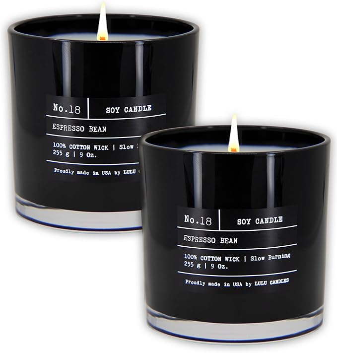 Lulu Candles | Espresso Bean | Luxury Scented Soy Jar Candle | Hand Poured in The USA | Highly Scented & Long Lasting (9 Oz. 2 Pack)