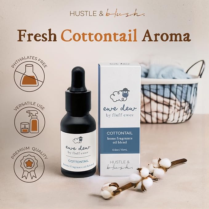Hustle & Blush Essential Oils Blend and Wool Dryer Balls Bundle Laundry Set, Reduces Drying Time, Chemical Free with Long Lasting Fresh Scent Laundry Supplies - Hedgehog 3 Pack & 15 ml Cottontail Oil
