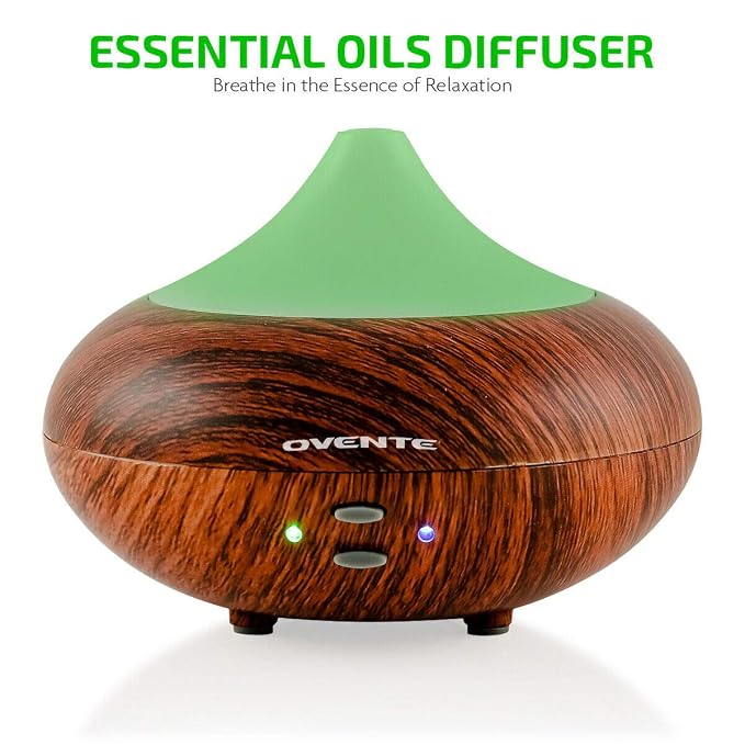 OVENTE Essential Oil Aromatherapy Diffuser 3.38 Oz with Cool Air Humidifier & LED Lights, Ultrasonic Humidifier Tech with Auto Power Off and Low Noise Quiet for Home Office Bedroom, White DF4695DW