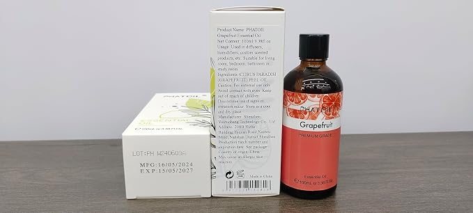 PHATOIL 3.38FL.OZ Grapefruit Essential Oil with Glass Dropper, for Aromatherapy Diffusers, Humidifiers, Great for DIY Candle and Soap Making, Huge 100ML Bottle