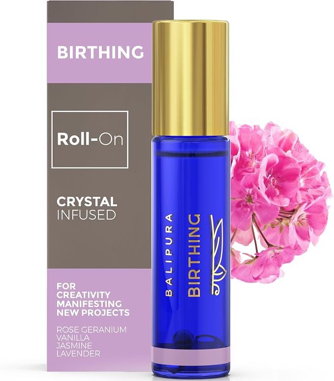 BALIPURA - Crystal Aura Roll On - Birthing Natural Essential Oils - Moonstone, Amethyst Gemstones & Crystals - Essential Oil Blends - 0.34fl.oz