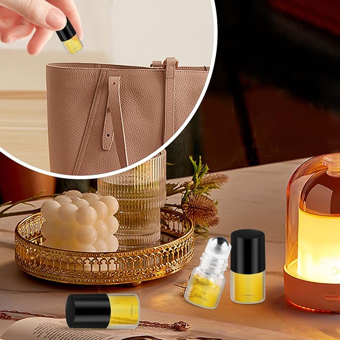Cositina 100 Pcs Essential Oils Roller Bottles Mini Refillable Glass Perfume Bottles with Roller Balls for Home Travel - 1ml
