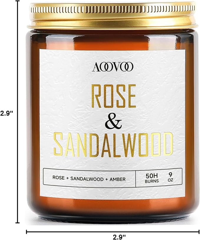 AOOVOO Rose Sandalwood Candles - 9 oz Scented Candles, Aromatherapy Candle, Soy Candle for Home Scented