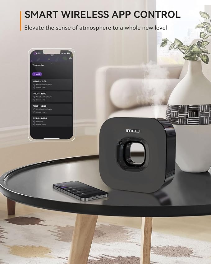 MEIDI Waterless Essential Oil Diffuser - Bluetooth Cordless Aromatherapy Diffuser with App Control, Smart Timer Setting, Hang-up Design and Wide Coverage for Home, Office, Hotel and SPA - Black