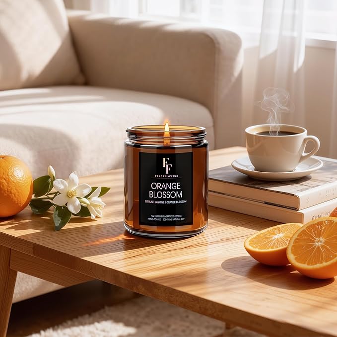 Orange Blossom Scented Candle for Home Soy Wax Candle, Aromatherapy Candle Gift for Women Men, 7oz
