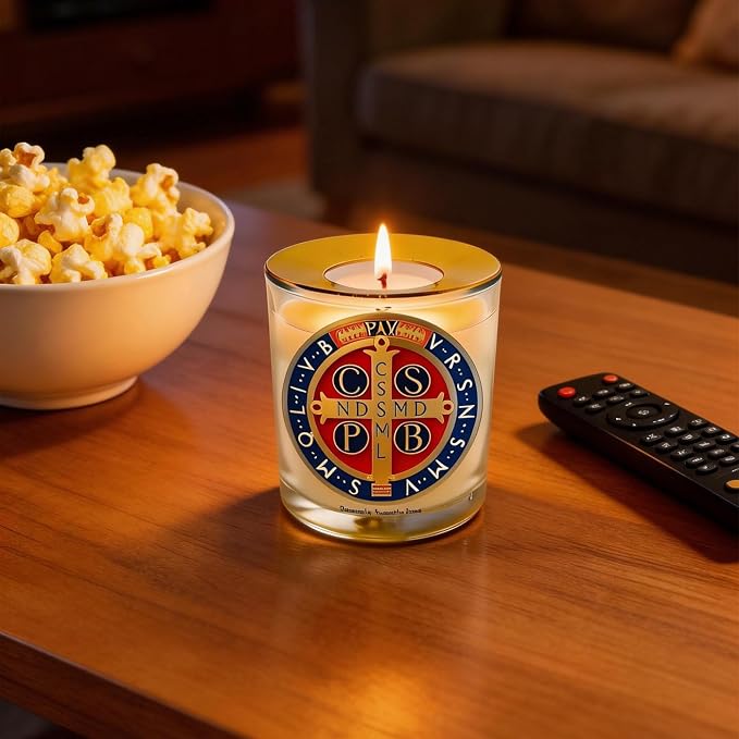 Saint Benedict Medal Candle 50 Hours│Hand-Poured Natural Soy Wax│Protection from Evil, Peace, Guidance, Holy Death, Spiritaul Discipline│Design in Paris│3“×3.6”
