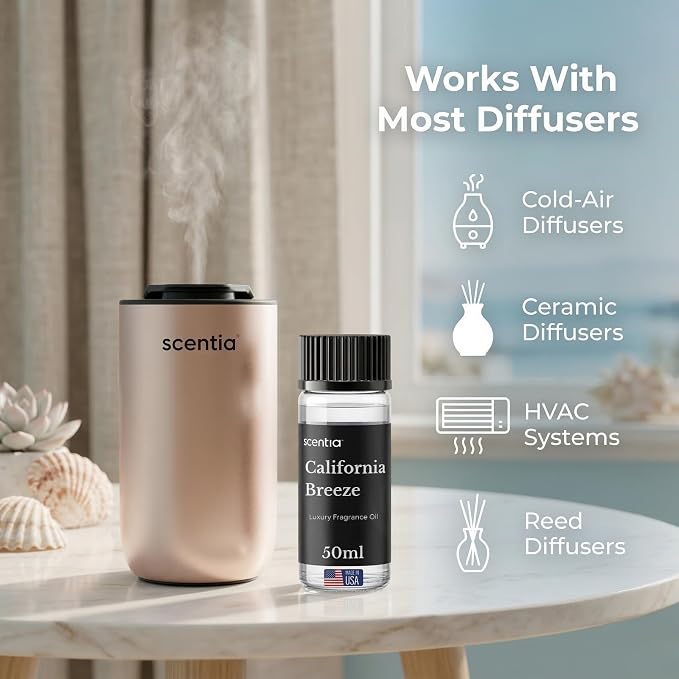 Scentia California Breeze Hotel Scent Diffuser Oil – Luxury Fragrance Inspired by Delano Beach Club – 50 mL – Orange, Green Tea & Jasmine Essential Oil Blend for Home, Office & Aromatherapy Diffusers