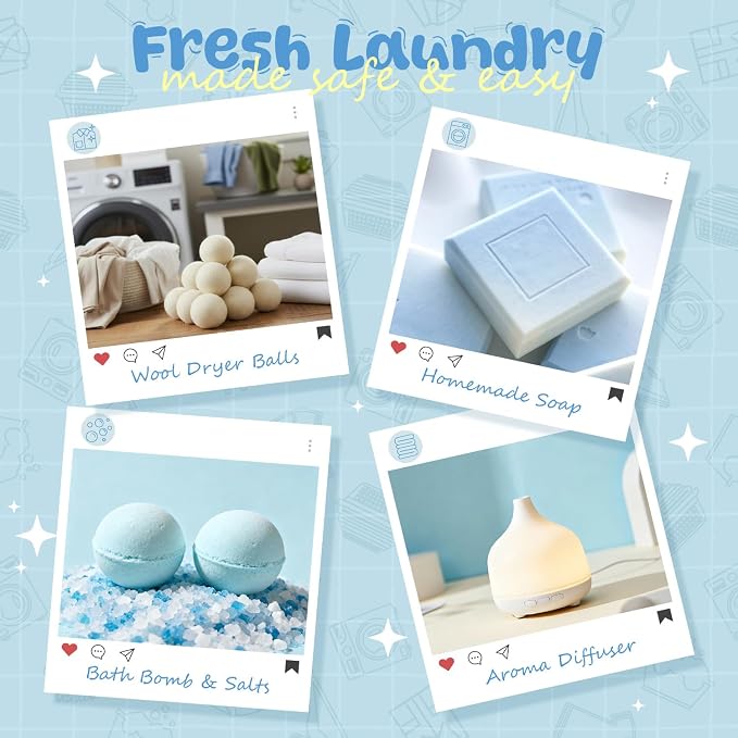 ARVIDSSON Laundry Collection Essential Oil Set, Natural Clean Essential Oils for Diffuser, Use with Wool Dryer Balls - Fresh Linen, Citrus Clean, Laundry Day, Chamomile Bliss, Lavender Field, Minty