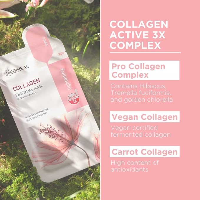 Mediheal Official Best Korean Sheet Mask - Collagen Essential Face Mask 10 Sheets Lifting and Firming For All Skin Types Value Sets (Pack of 2)