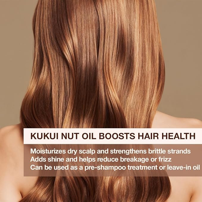 100% Pure Kukui Nut Oil 1oz Cold Pressed Virgin Moisturizer for Hair, Scalp & Face - Natural Skin Repair Body Oil with Omega 3, 6, 9 & Vitamins UV Glass Bottle with Dropper