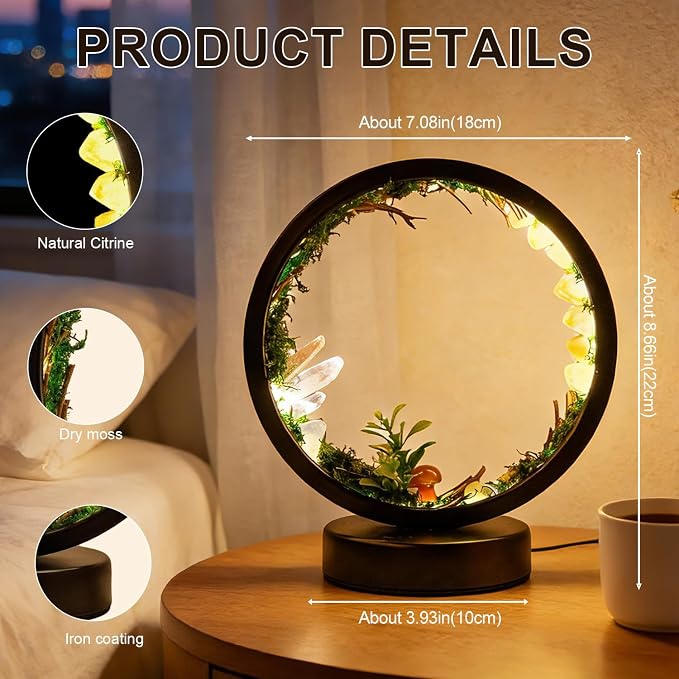 Runyangshi Forest Style Natural Citrine Night Light Healing Crystal USB Port 3 Colours Dimming Mode Lamp Suitable Night Lamp for Bedroom Home Decor Gift