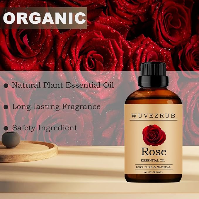 Rose Essential Oils, 60ML Pure and Natural Essential Oil for Aromatherapy Diffuser - Rose /2 Fl Oz