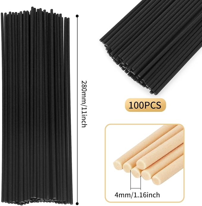 11 inch Diffuser Sticks 100 Pack, Diffuser Reeds Sticks Refill for Home and Bathroom, Diffuser Reeds Sticks for Scented Diffuser Black